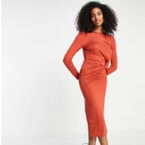 ASOS DESIGN twist front open back midi dress in rust